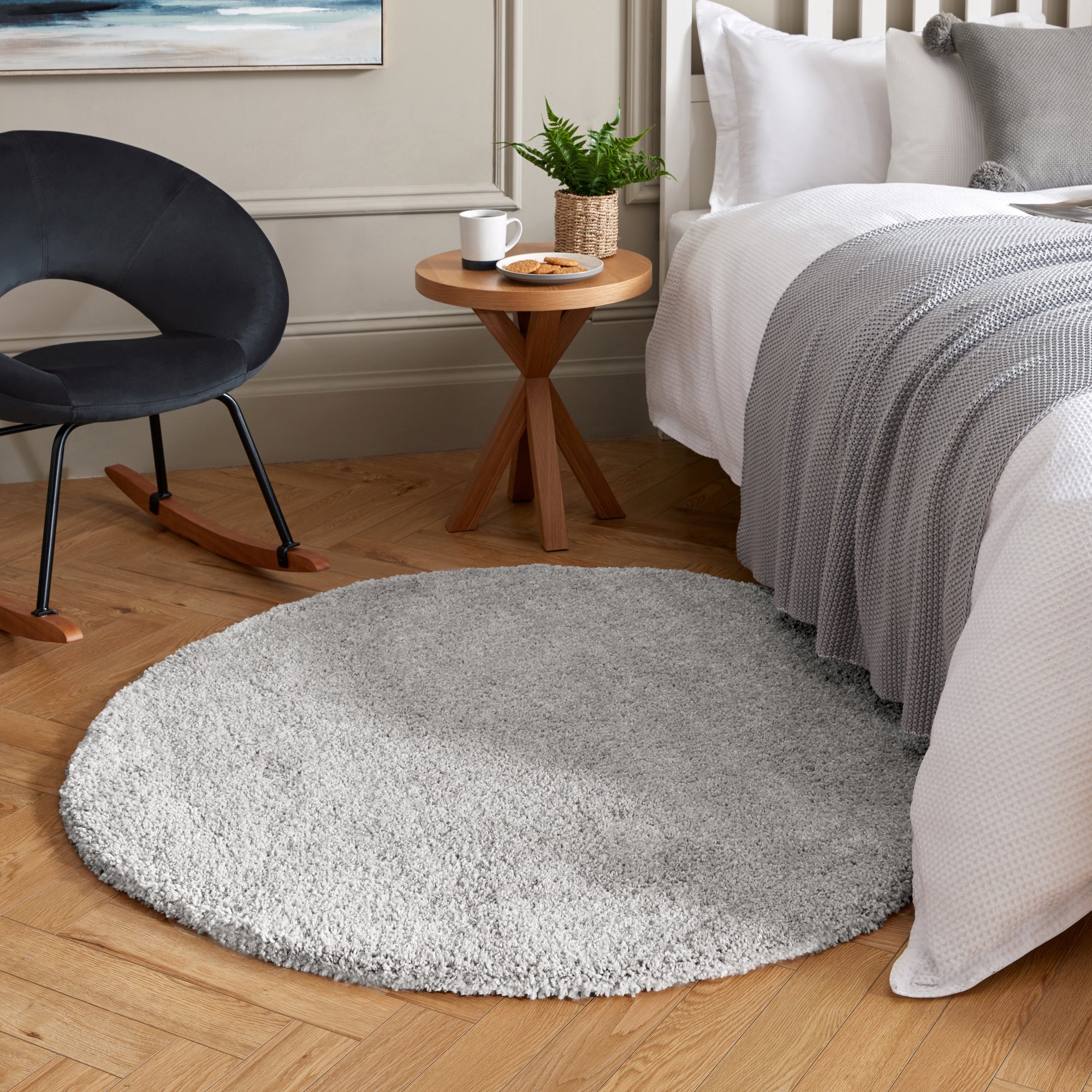 Cosy Teddy Round Rug Grey
