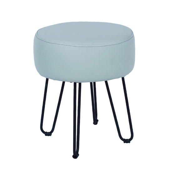 Arturo PU Leather Round Grey Stool With Metal Legs