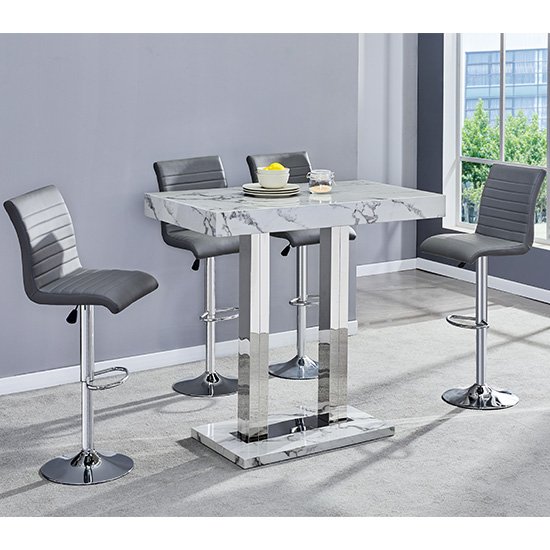 Diva Bar Table In Gloss Marble Effect 4 Ripple Grey Bar Stools
