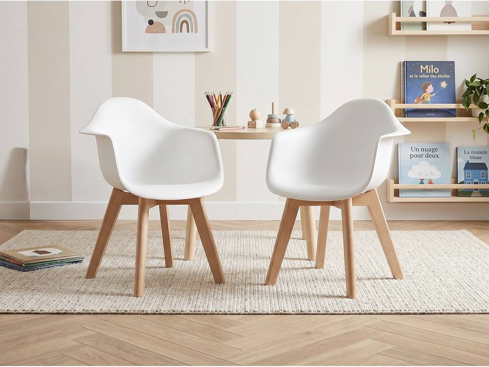 Vente-unique Set Of 2 Children's Chairs With Armrests In Polypropylene & Beech in White
