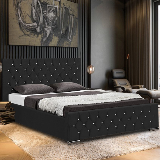 Papillion Plush Velvet Super King Size Bed In Black