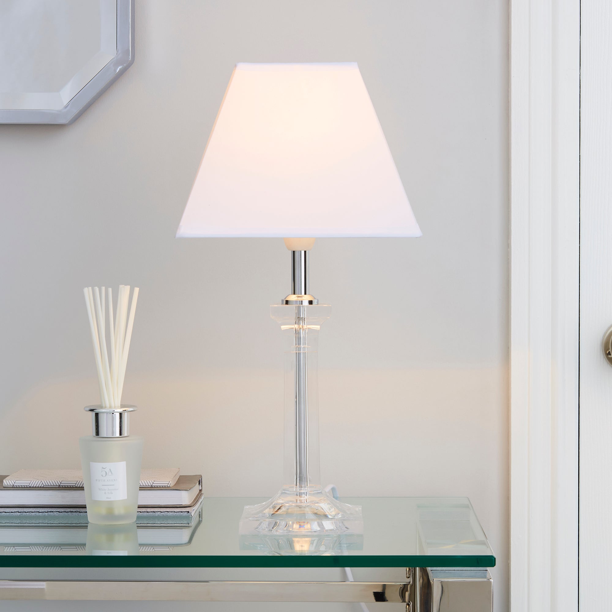 Square Clear Table Lamp White