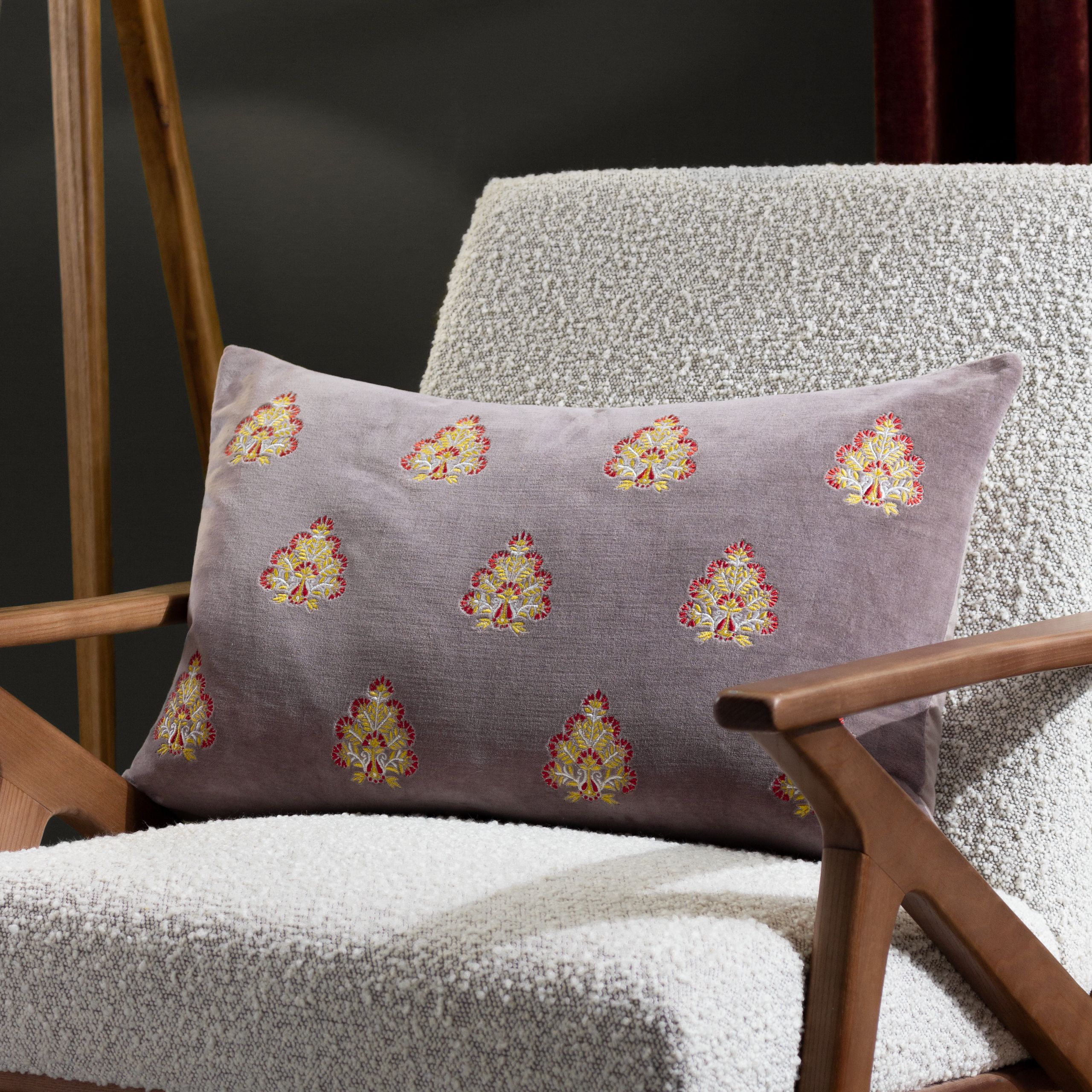 Paoletti Rennes Floral Embroidered 100% Cotton Cushion in Taupe