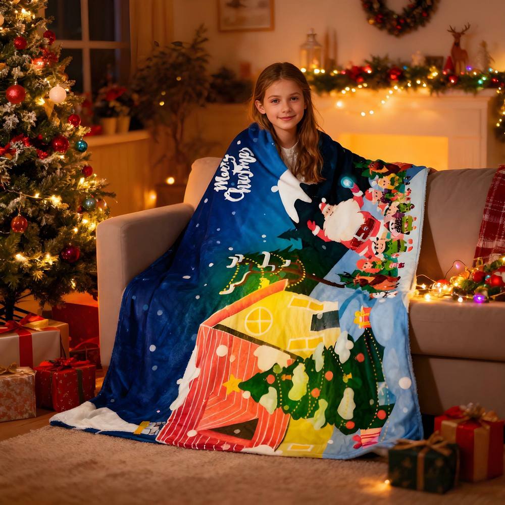 Gr8 Home Santa Design 2 Xmas Fleece Blanket Throw 150x200cm in Blue