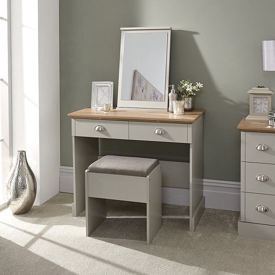 Ervin Dressing Table And Stool With Table Mirror In Soft Grey
