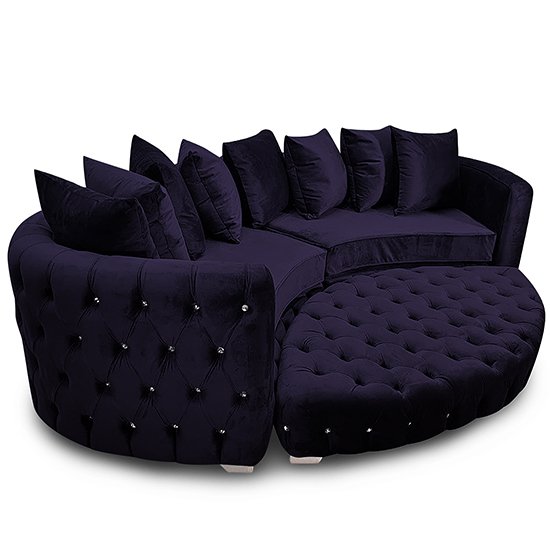 Krakow Malta Plush Velour Fabric Curved Sofa In Ameythst