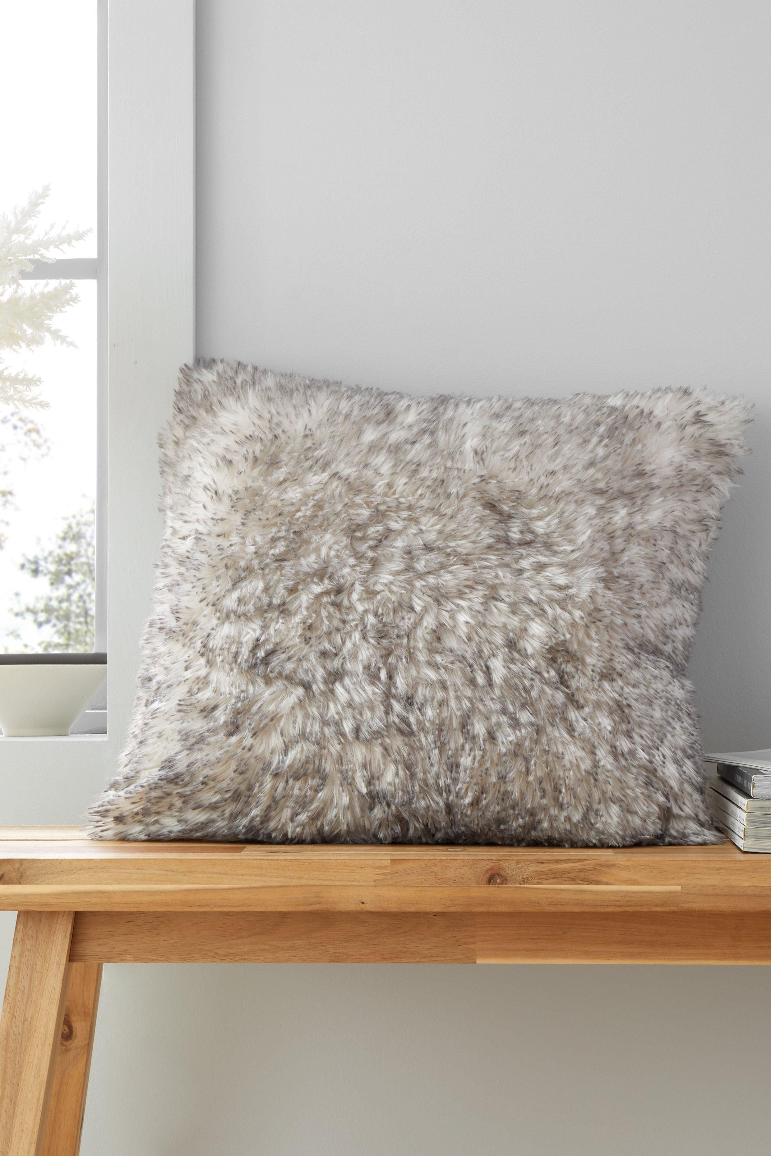 Catherine Lansfield 'Arctic Fox' Cosy Faux Fur Cushion in Grey