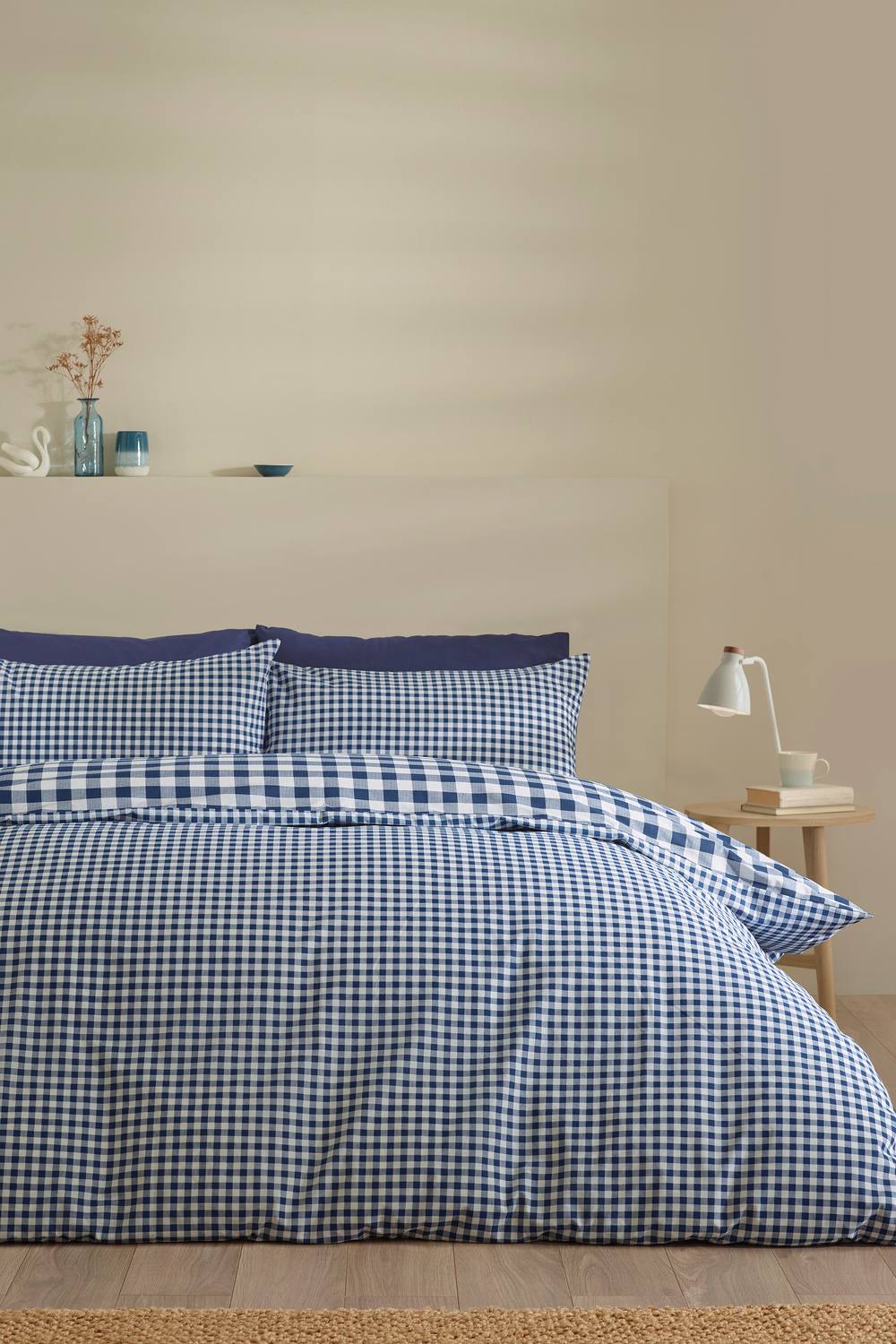 Catherine Lansfield 'Bamford Gingham Check' Reversible Duvet Cover Set in Navy