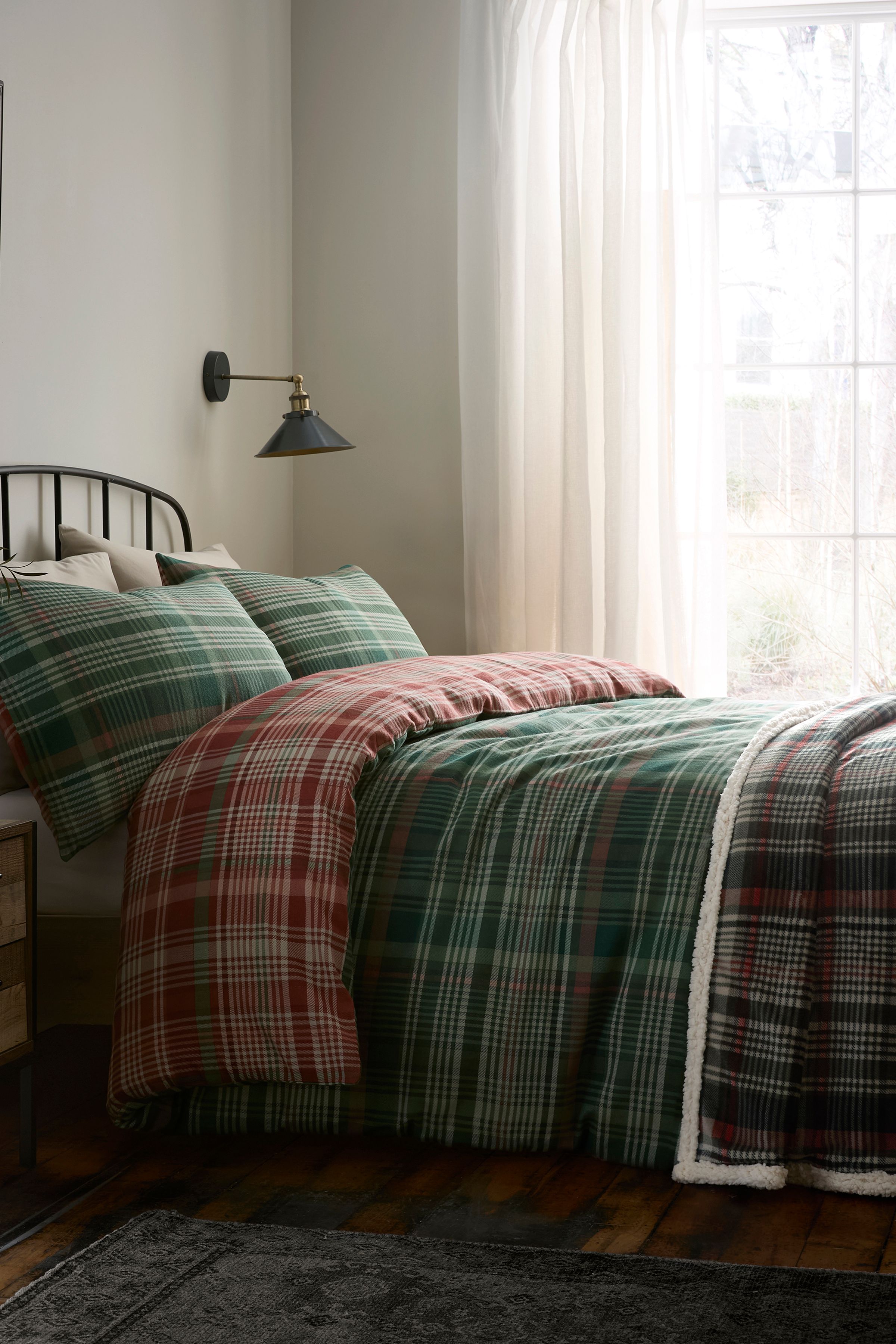 Dreams & Drapes 'Bennet Check' Brushed Cotton Duvet Cover Set in Green 4