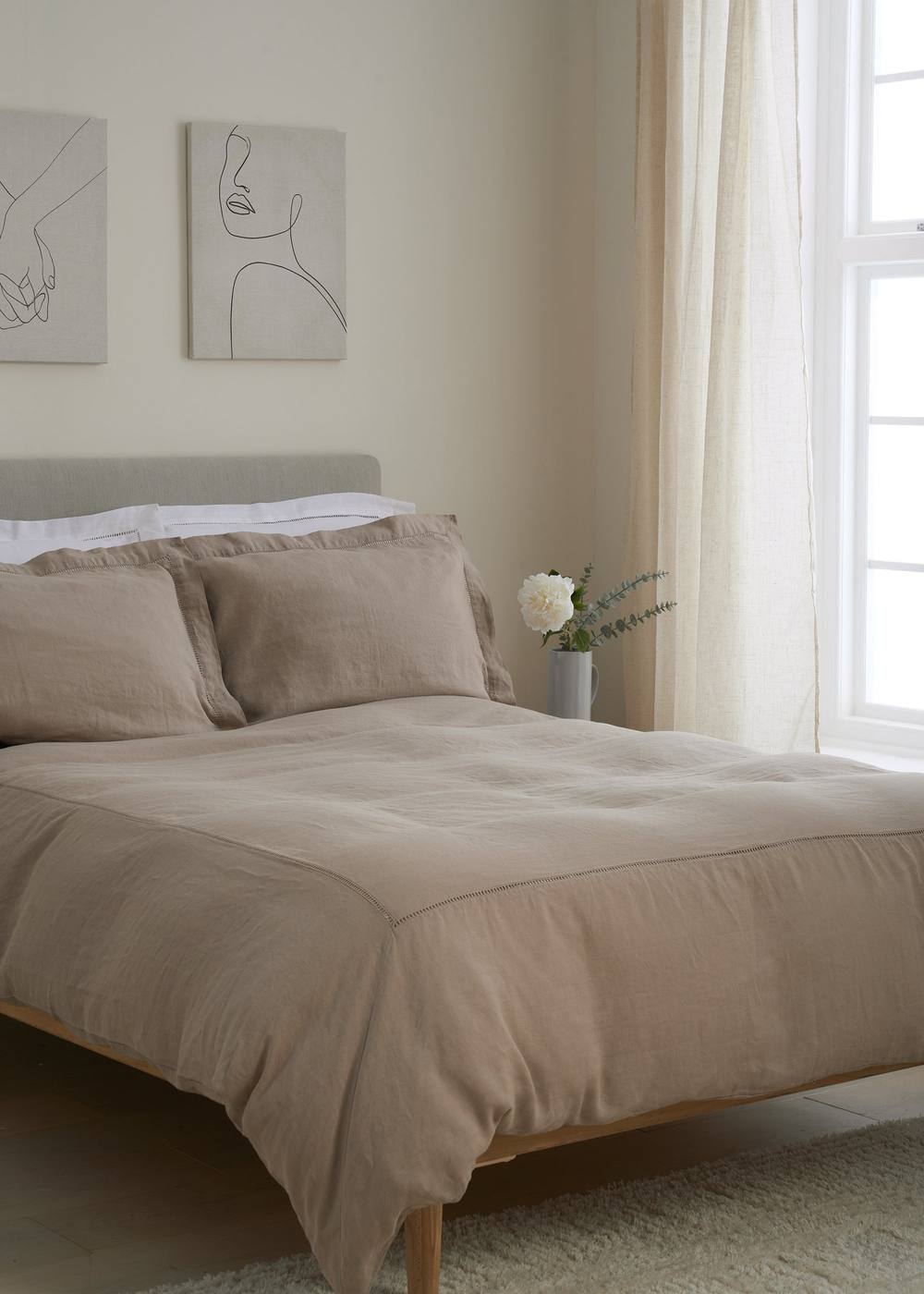Truly Mushroom Ladder Detail Linen Duvet Cover in Light Brown