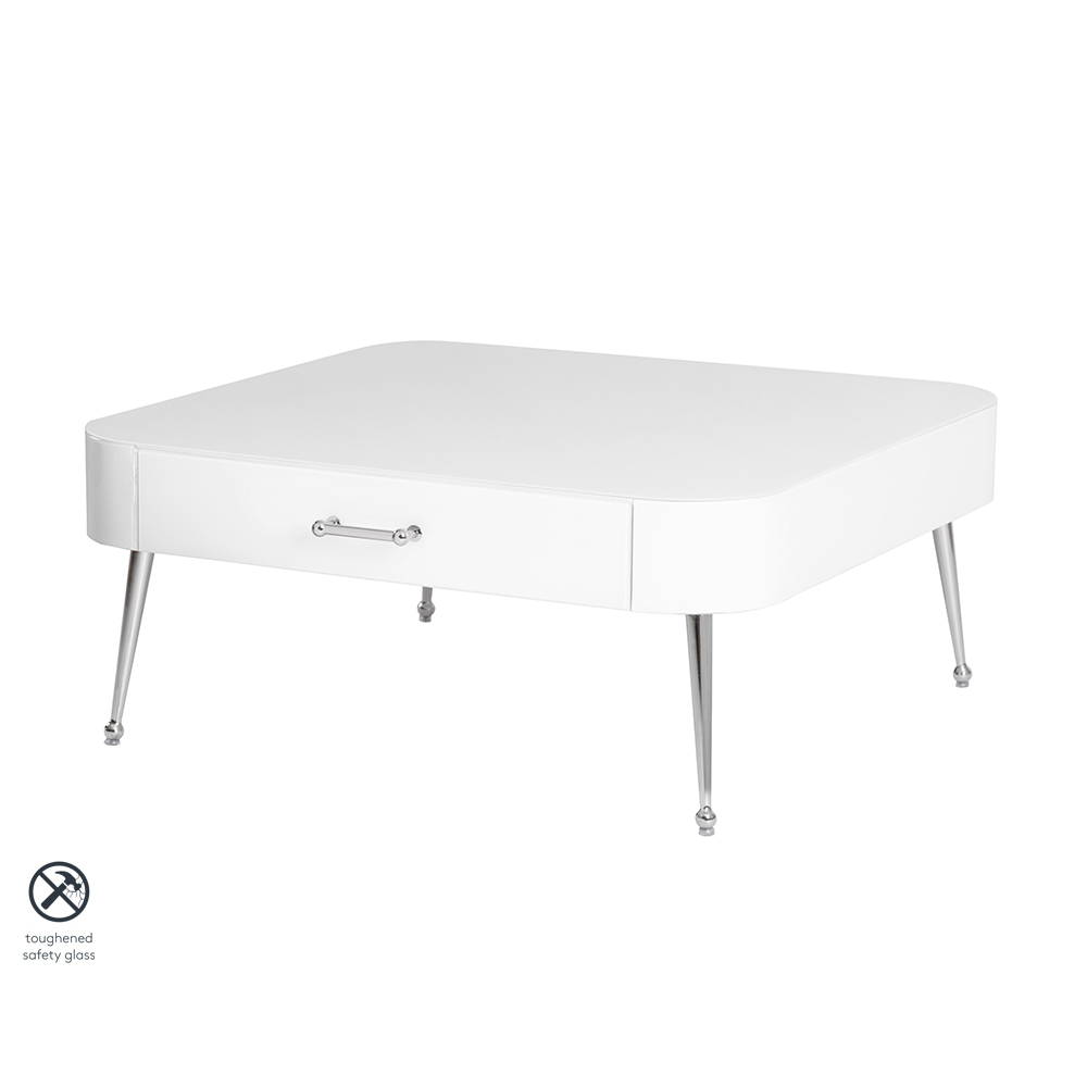 Mason White Glass Coffee Table – Shiny Silver Legs
