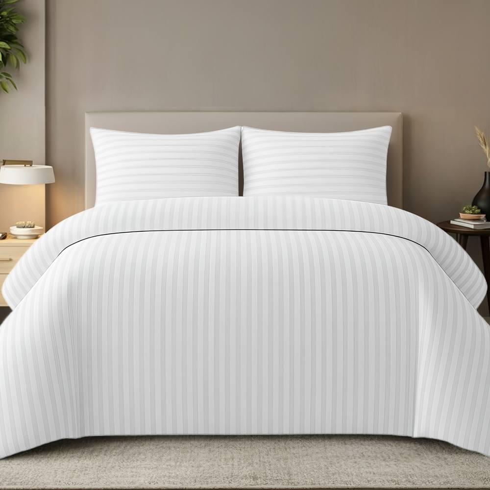 Grace Embossed Satin Stripe Duvet Cover Sets in White