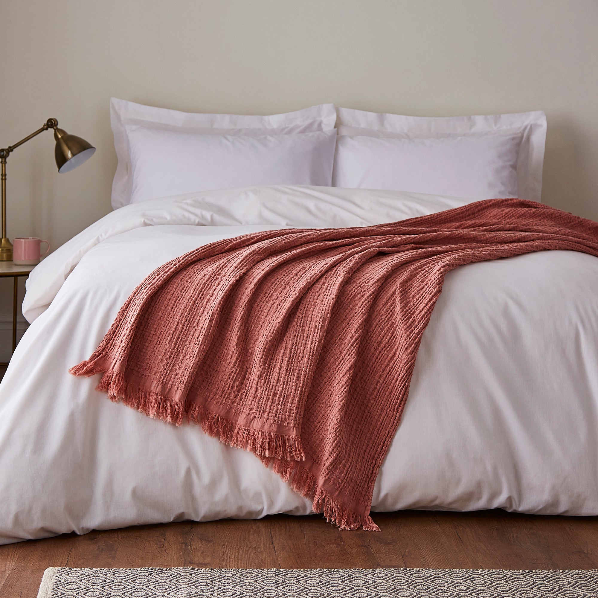 Cotton Waffle Throw Pink