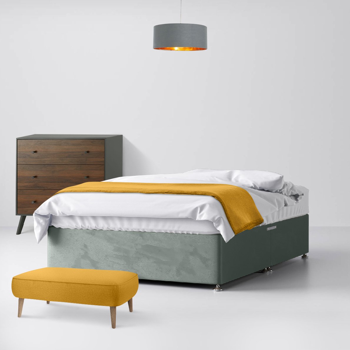 Classic Asphalt Velvet Fabric No Drawer Divan Bed - 2ft6 Small Single