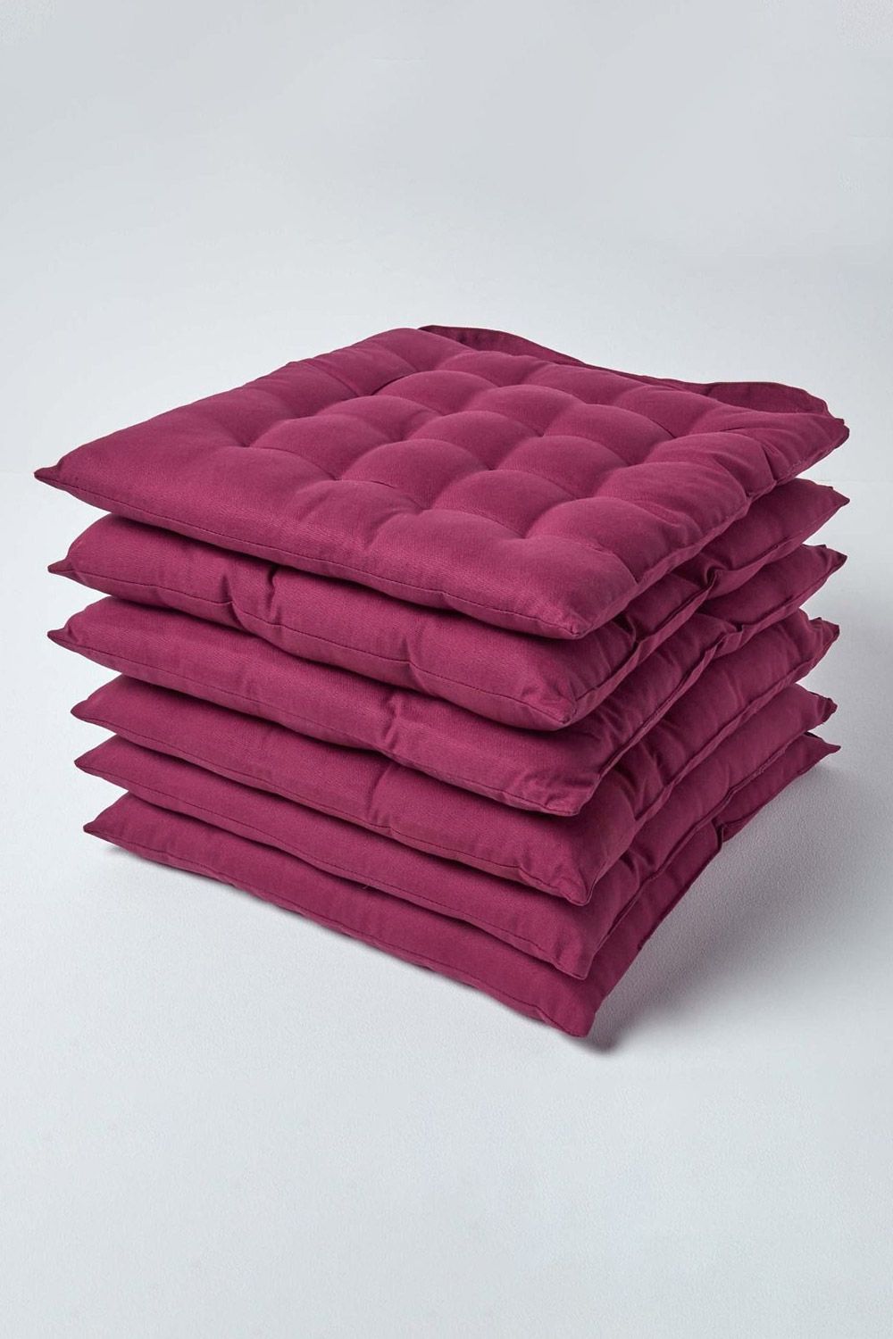 Homescapes 6 Pack Seat Pads Luxury 100% Cotton Indoor Outdoor Garden Cushion, 40cm in Plum