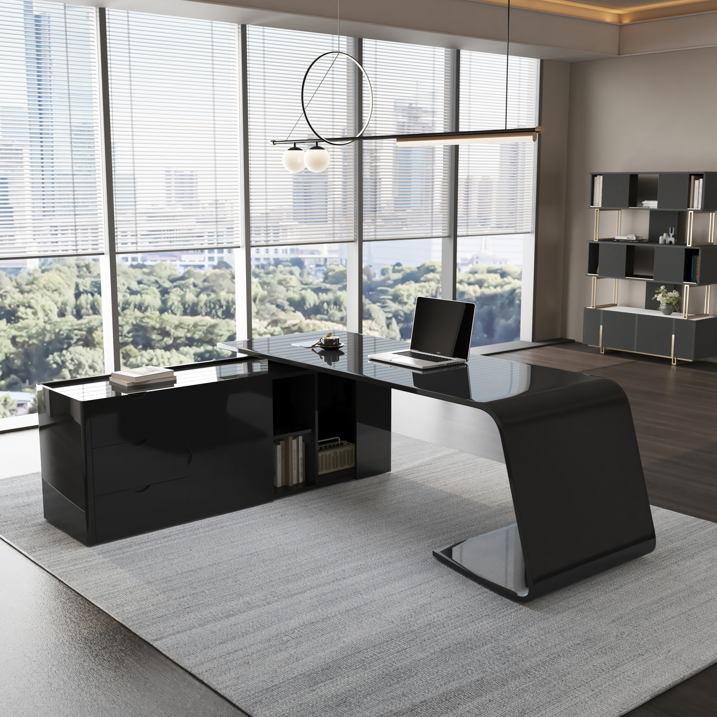 Modern 220 cm L-Shaped Left-Hand Executive Desk with Storage