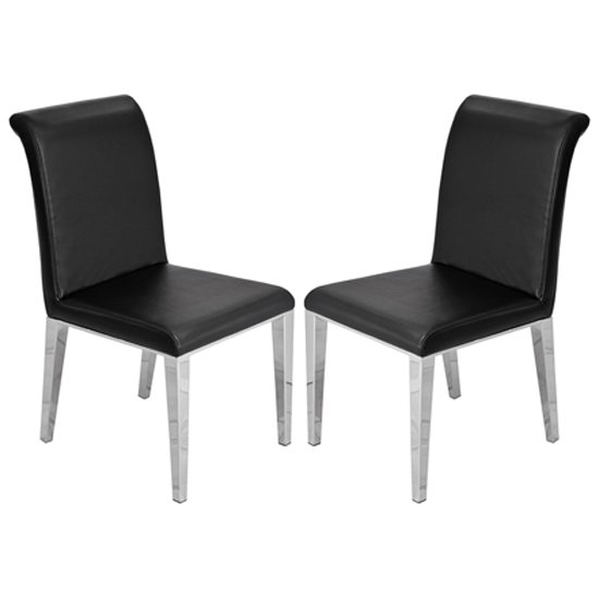 Kirkland Black Leather Dining Chairs With Chrome Legs In Pair