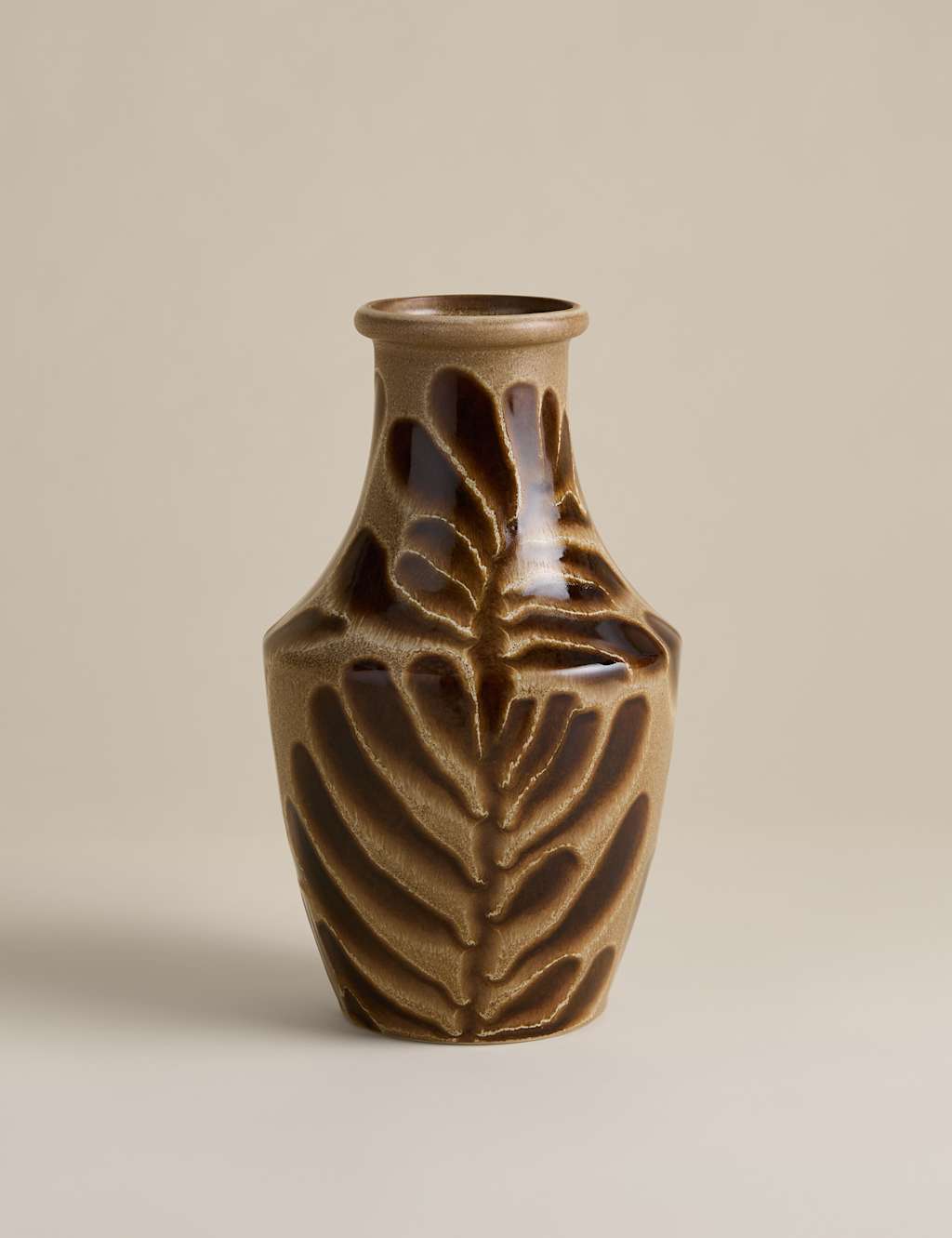 M&S Reactive Leaf Ceramic Vase Brown