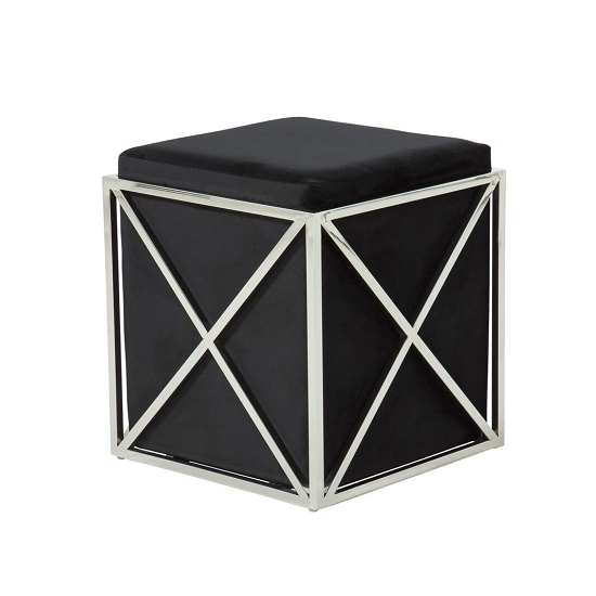Farran Stool In Black Velvet With Polished Stainless Steel