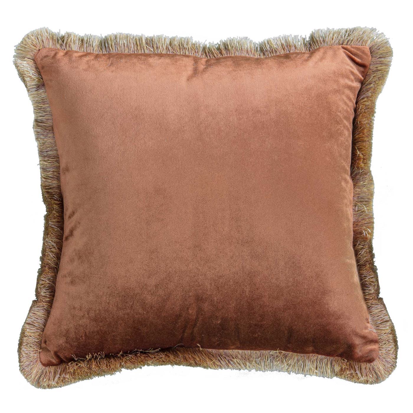Fringed Velvet Cushion, Burnt Orange