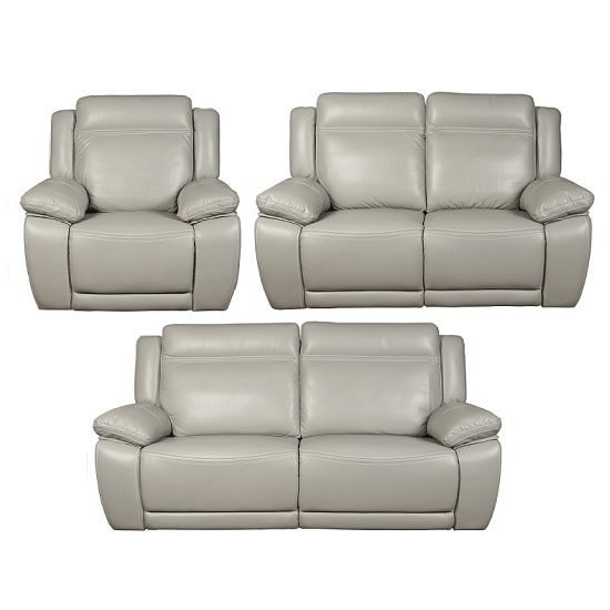 Baxter Recliner Sofa Suite In Light Grey Leather Air Fabric