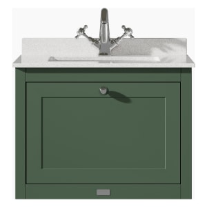 Bayswater Hartleigh Hunter Green Traditional Wall Hung Vanity Unit & 1 Tap Hole White Marble Top Basin - 600mm