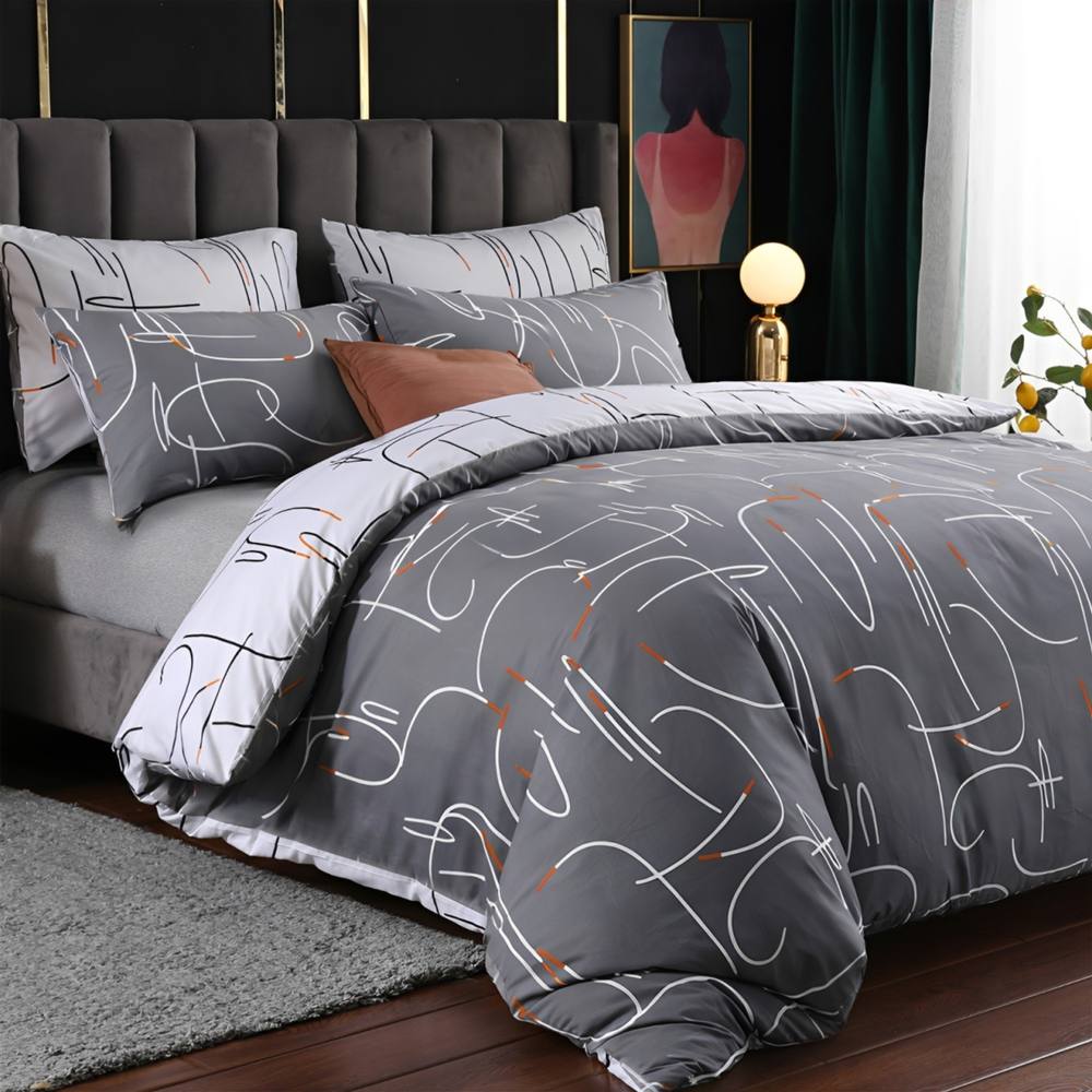 Pamposh Hypoallergenic Duvet Cover Set Reversible Bedding Sets in Grey