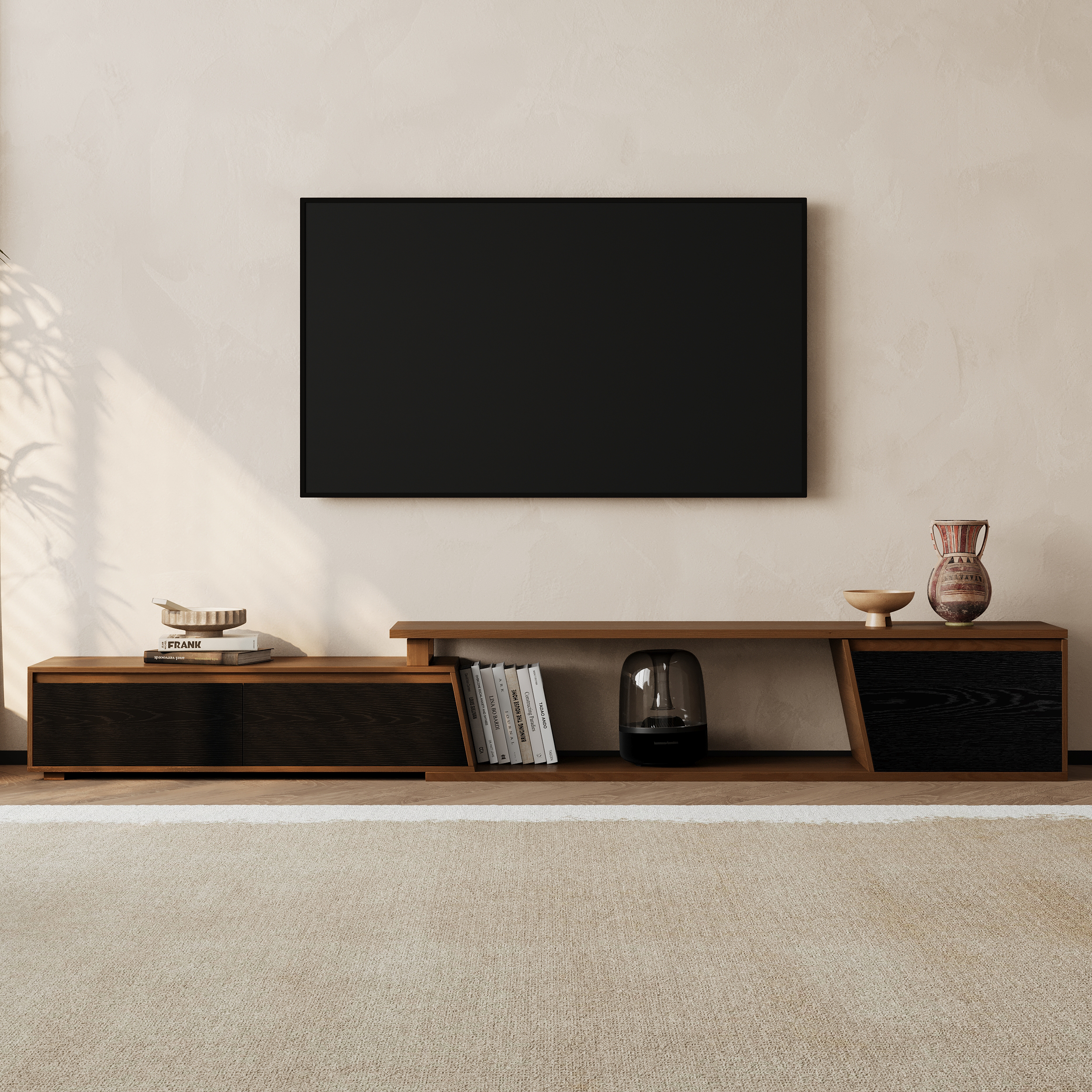 Fero Black & Walnut Extendable TV Stand with 3 Drawers (1800 mm - 2800 mm)
