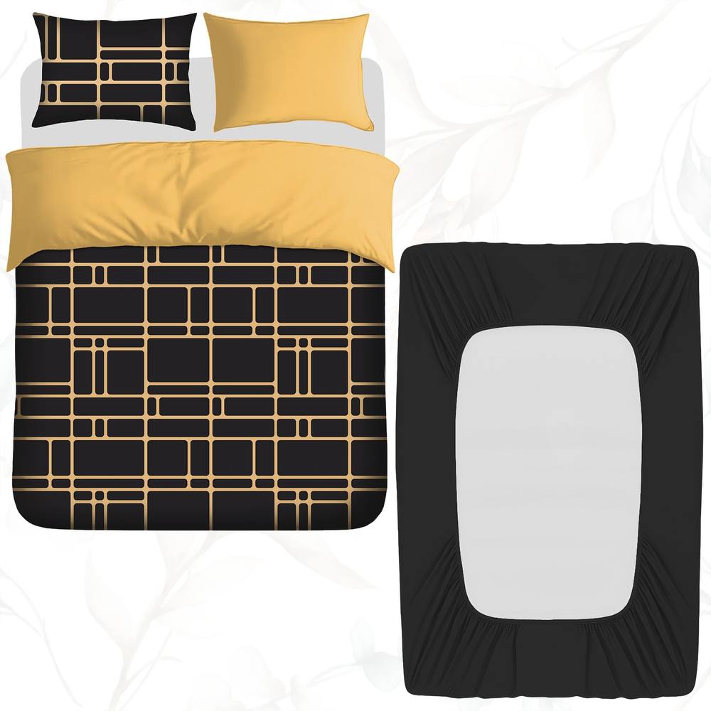 Grace Double Brushed Reversible Duvet Cover Set with Fitted Sheet in Gold