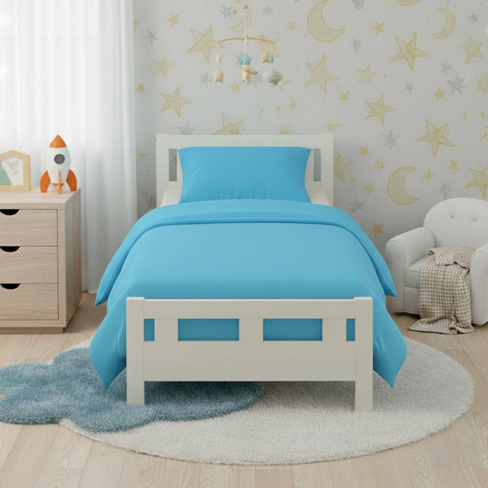 Snug City Flannelette Cotton Cot Bed Duvet Cover Set Brushed Warm Bedding Set in Blue