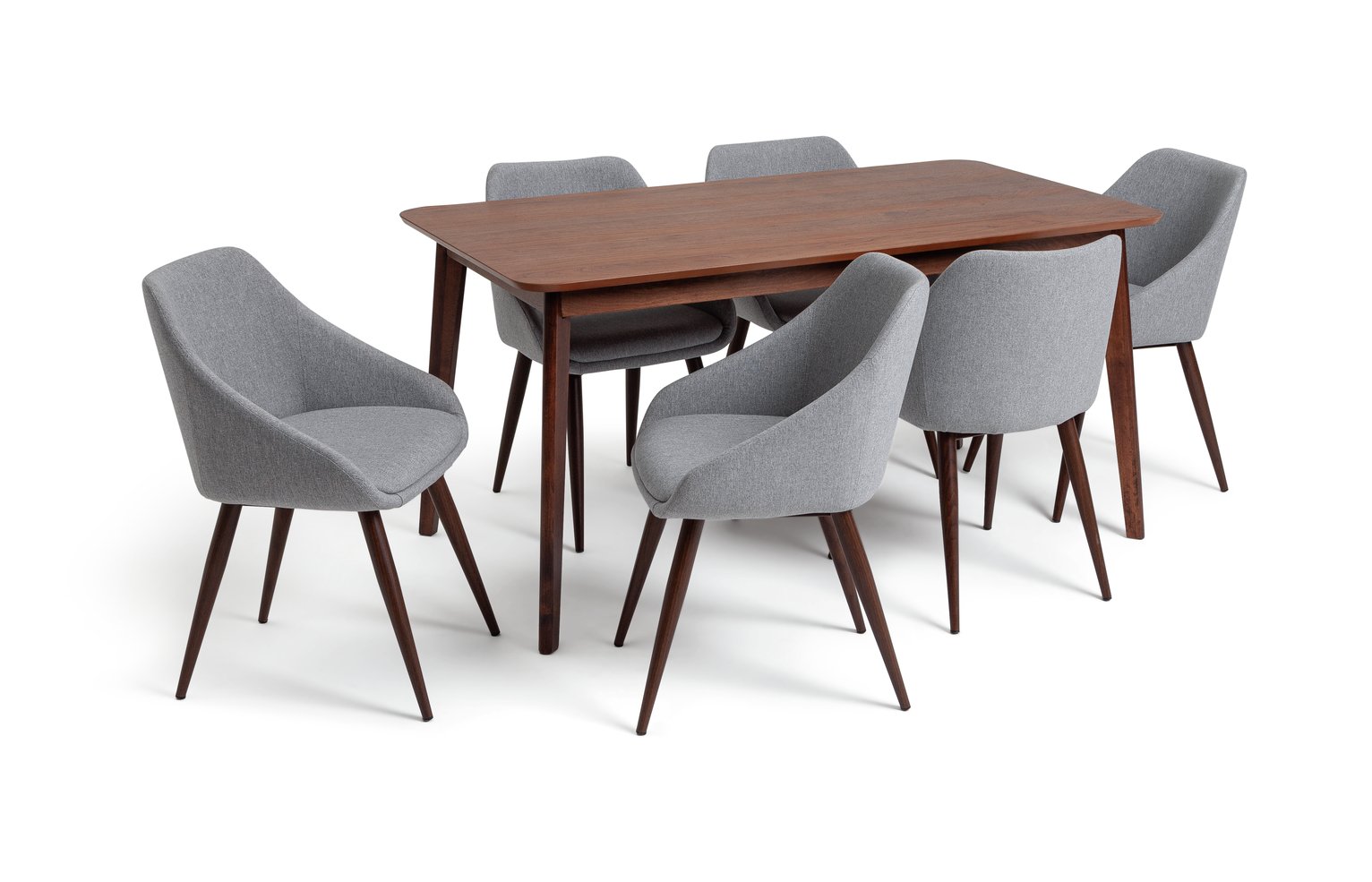 Habitat Skandi Walnut Veneer Dining Table & 6 Grey Chairs