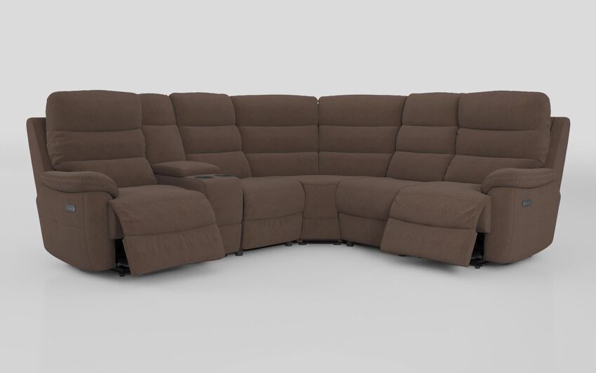 Brown Fabric Ossett 2 Corner 2 Power Sofa with Left Hand Facing Console & Head Tilt
