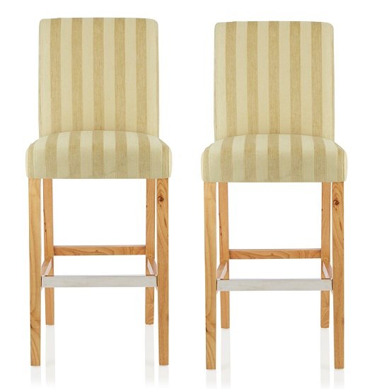 Alden Bar Stools In Oatmeal Fabric And Oak Legs In A Pair