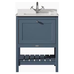 Bayswater Hartleigh Stiffkey Blue Traditional Freestanding Vanity Unit & 1 Tap Hole White Marble Top Basin - 600mm