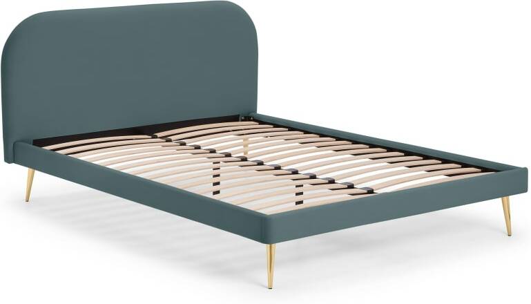 Eulia Double Bed, Marine Green Velvet & Brass