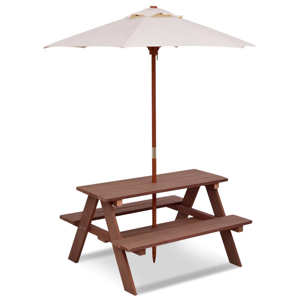 Costway 3 in 1 Picnic Table Outdoor Activity Table w/ Removable Umbrella in Brown