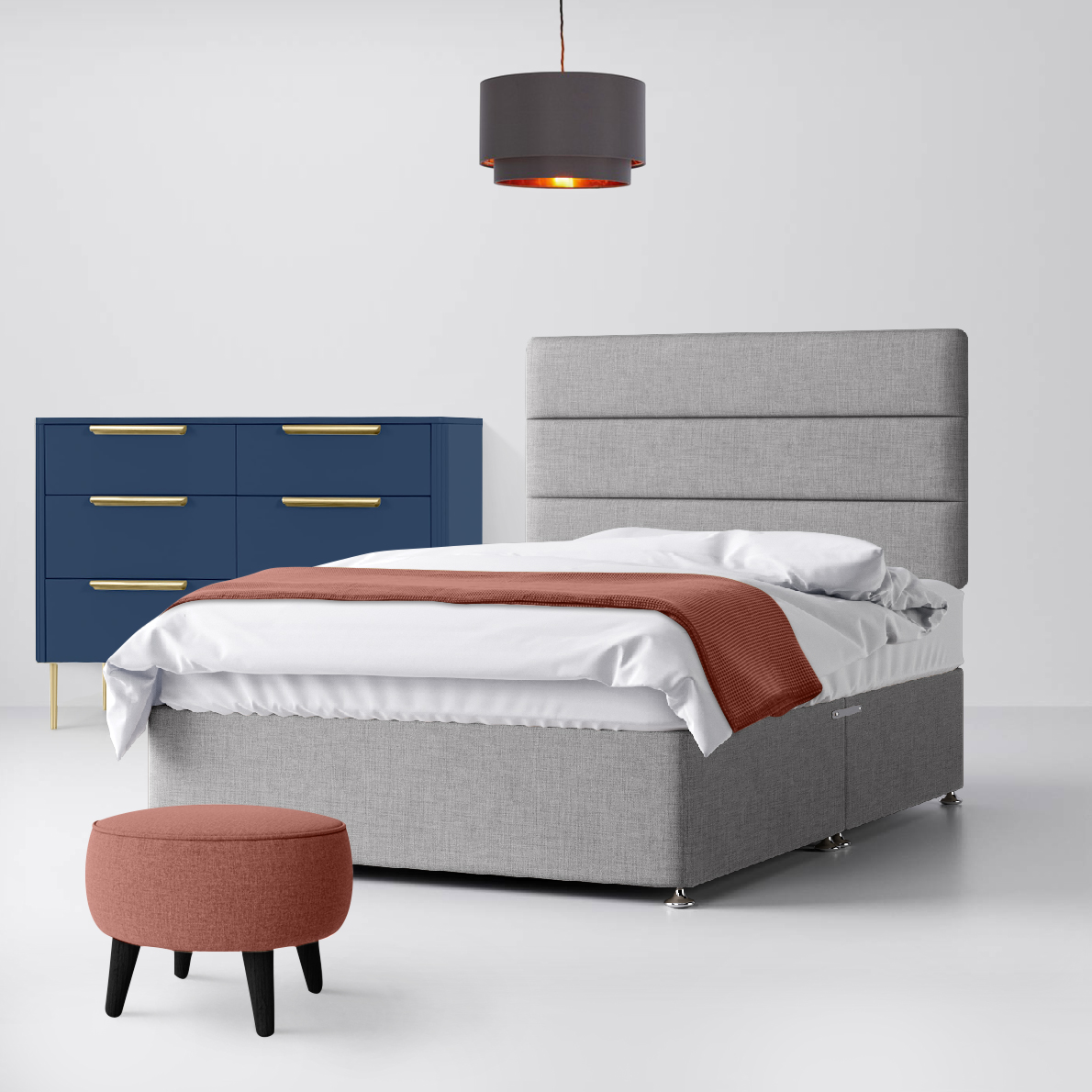 Cornell Lined Silver Grey Fabric Ottoman Divan Bed - 4ft Small Double