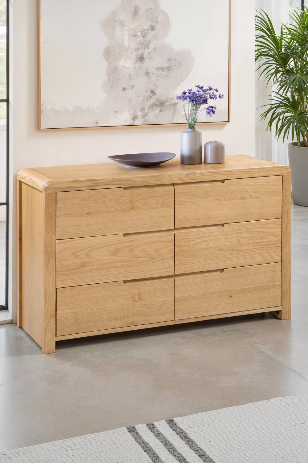 Julian Bowen Curve 6 Drawer Wide Chest in Light Oak