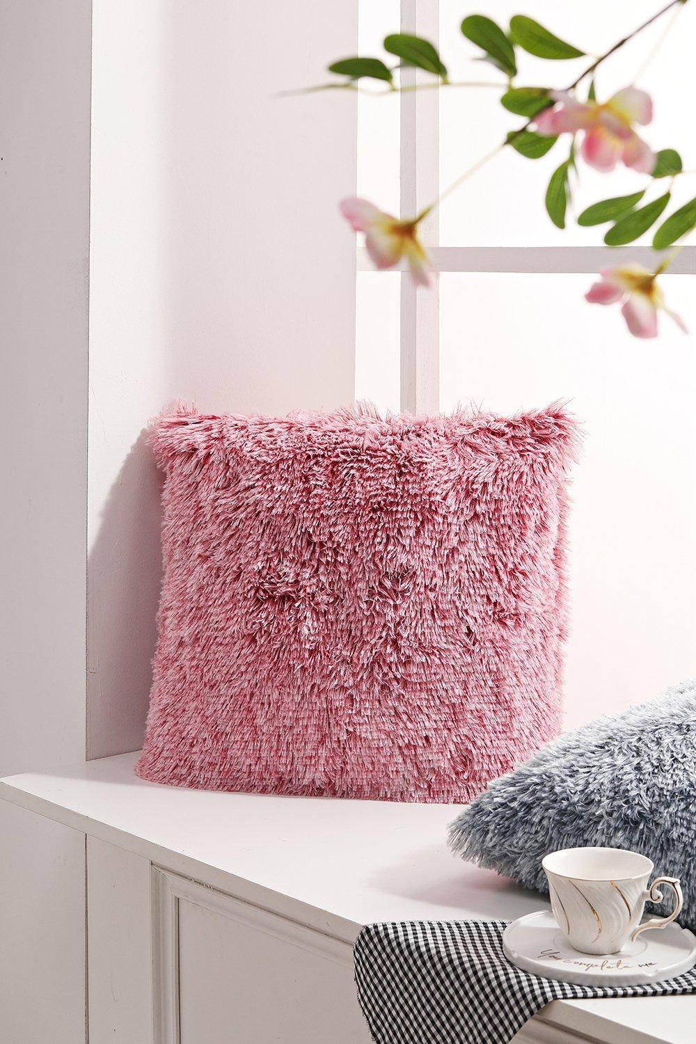 H&O Direct 45*45CM Square Tie-Dye Long Plush Throw Pillow Sofa Decor Pillow in Pink