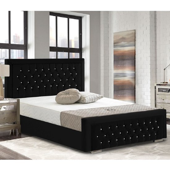 Lajatico Plush Velvet Upholstered Small Double Bed In Black