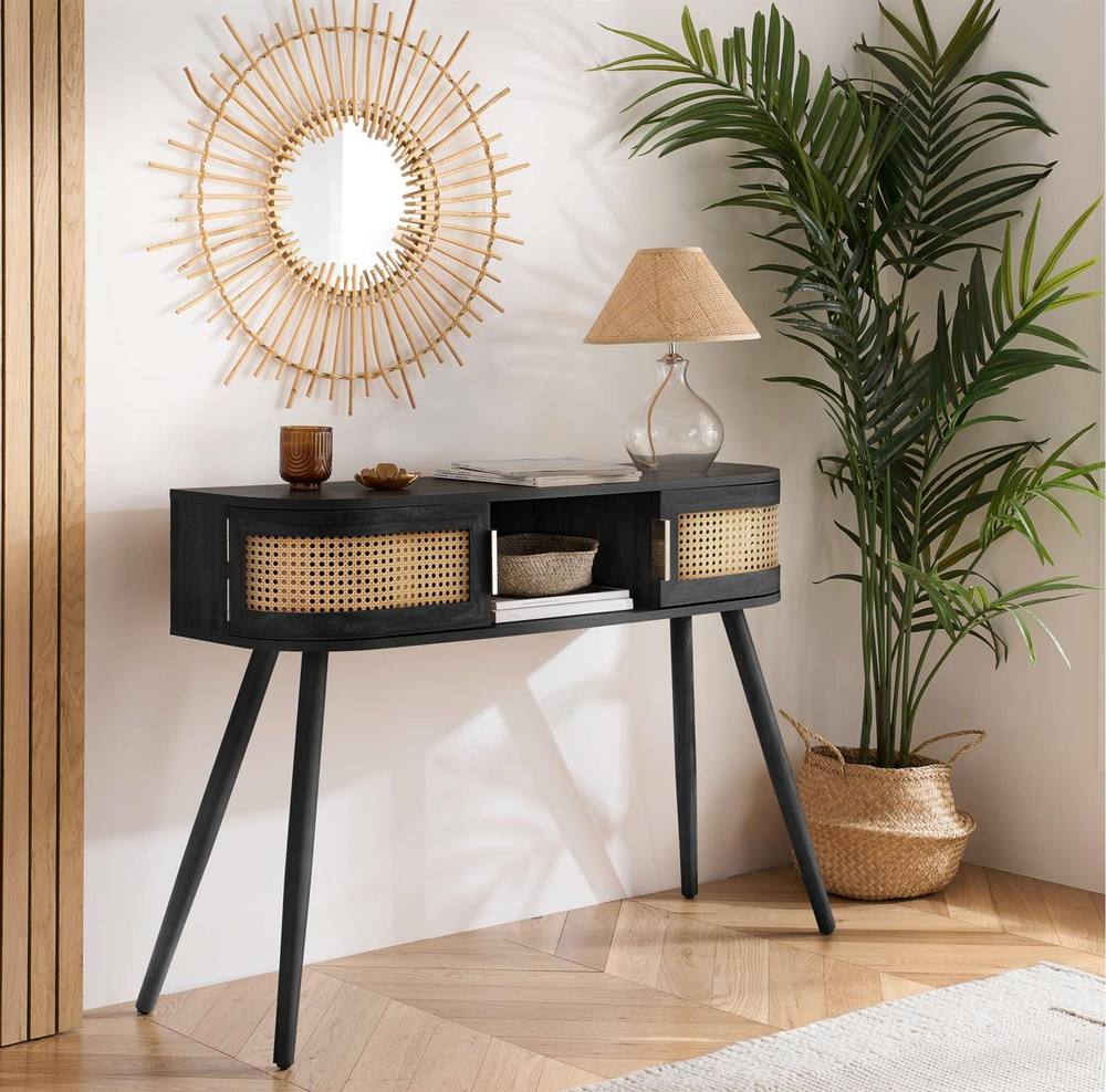 Birlea Rattan Console Table Sark Hall Table Dressing Table in Black