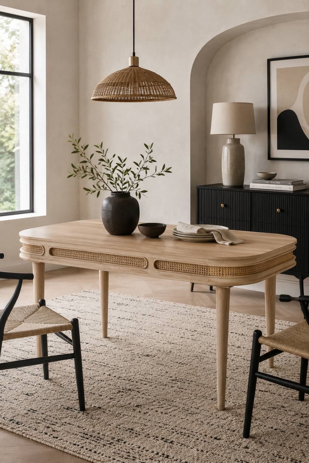 IH Design Chester Solid Mango Wooden 6-8 Seater Dining Table in Natural
