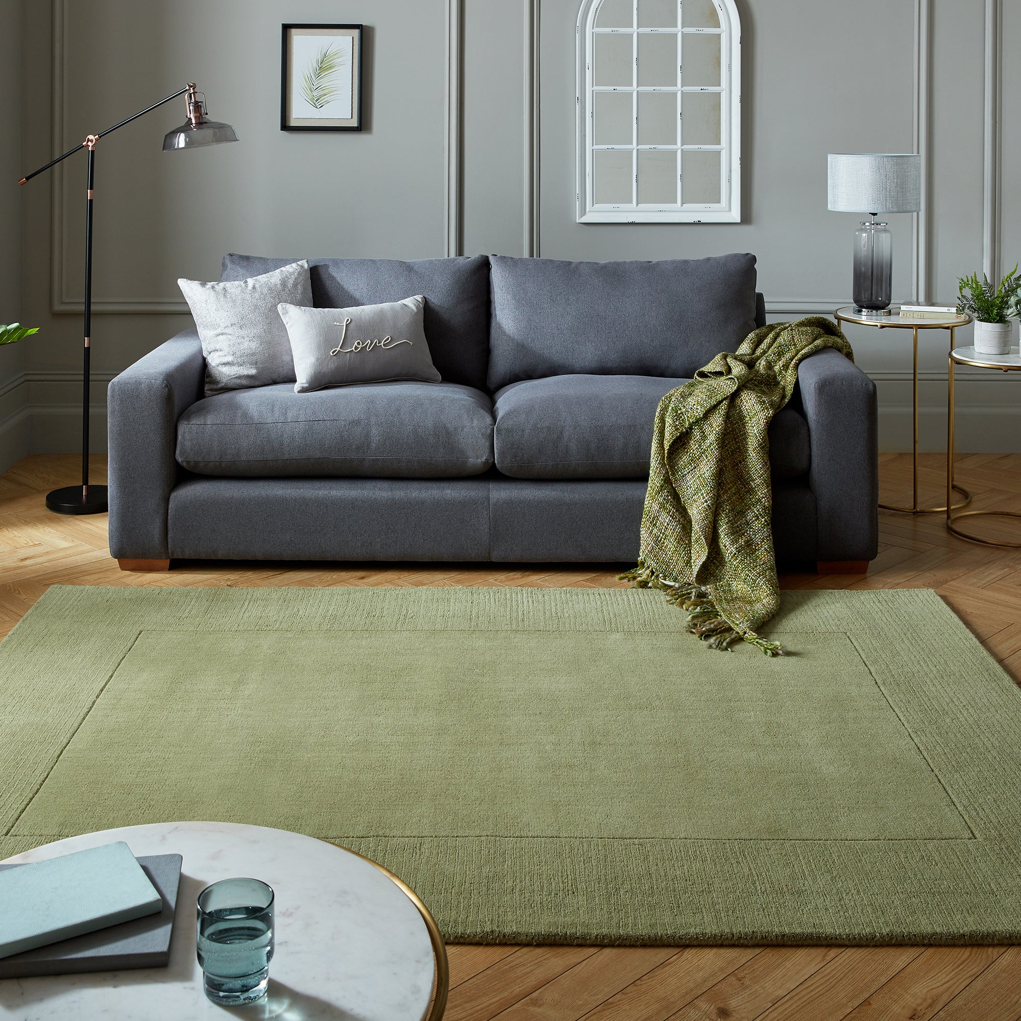 Boston Wool Border Rug Green