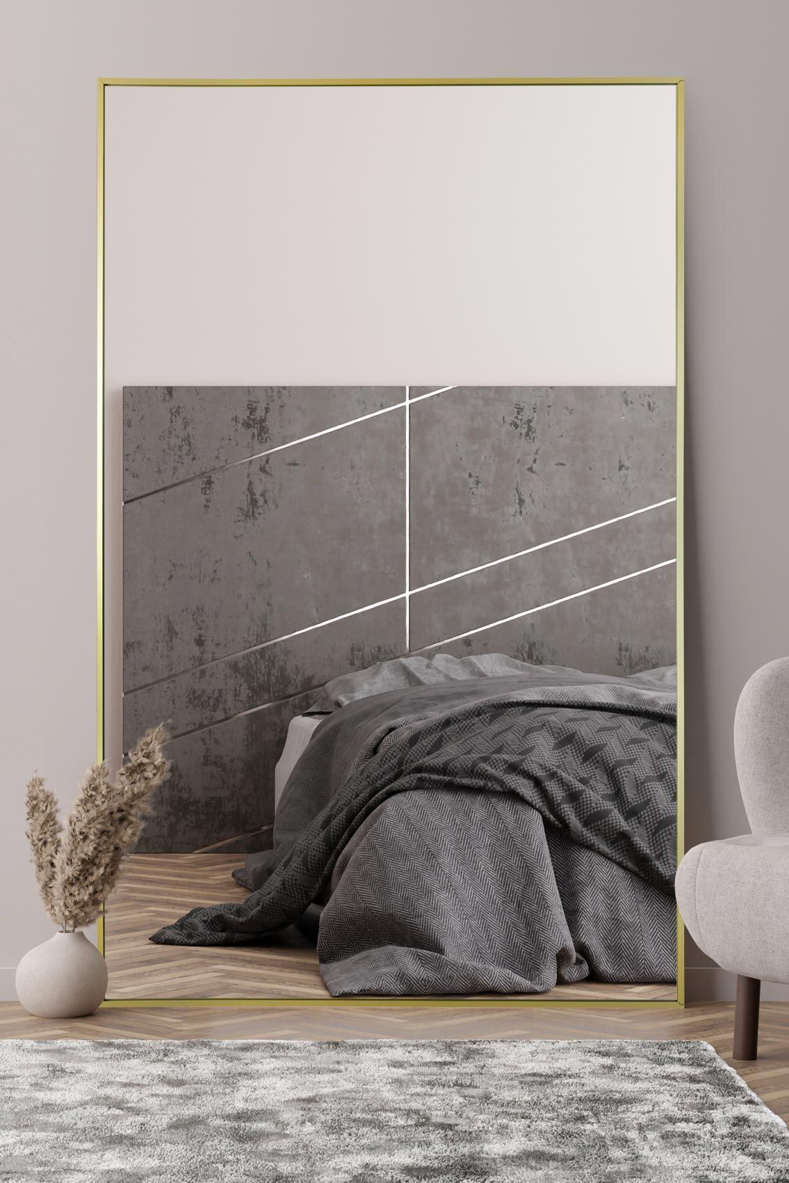 MirrorOutlet Gold Aluminium Edged Wall Leaner Mirror 68" X 43" (174 X 110CM)