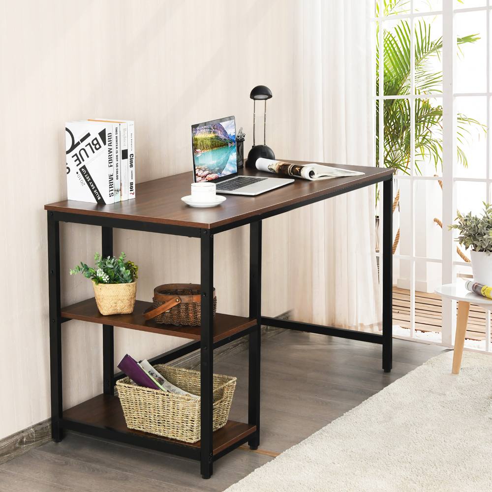 Costway 120x60cm Computer Desk Industrial Writing Table w/Storage Shelves in Walnut