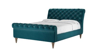 Knightsbridge King Bed in Deep Turquoise Cotton Matt Velvet - sofa.com