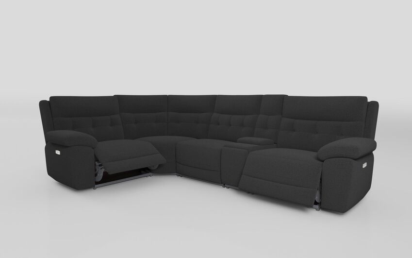 Black Fabric Belford 1 Corner 3 Power Recliner Sofa with Console and Power Head Tilt