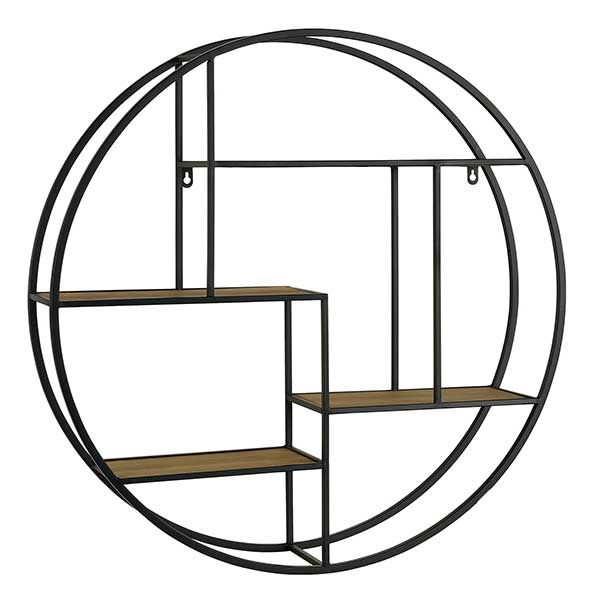 Round Industrial Wall Shelf Wood and Metal