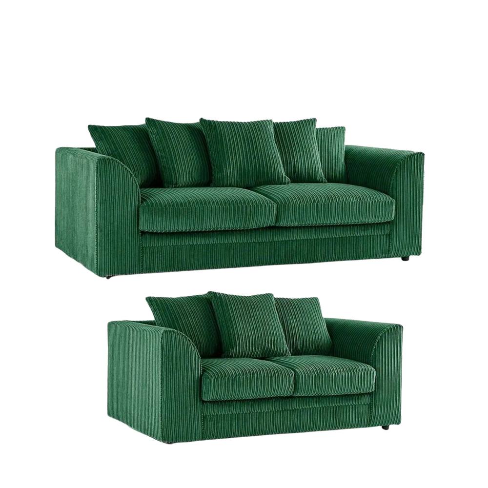 Bliss Furniture Jumbo Cord 3+2 Seater Sofa Set with Soft Fabric in Green Colour