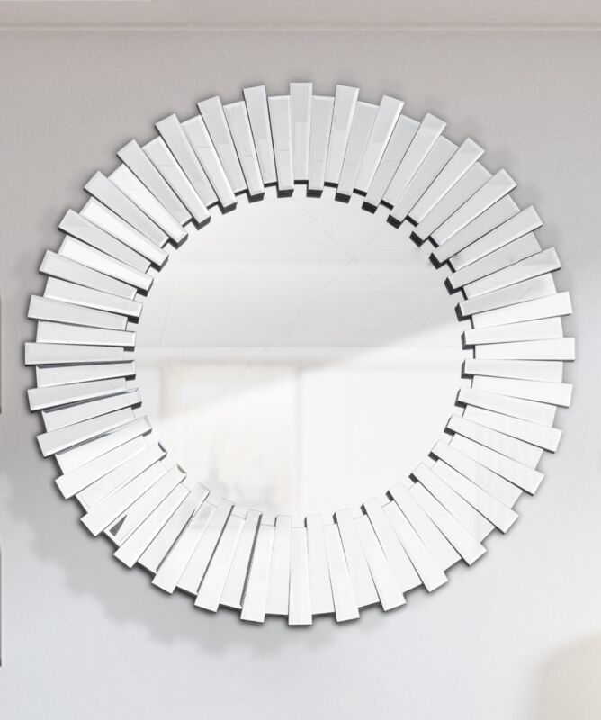 Comfy Living Ltd Modern 3D Sunburst Round Mirror 60cm in Silver